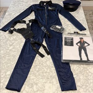 Women's Navy Long-Sleeve Zip Front Jumpsuit